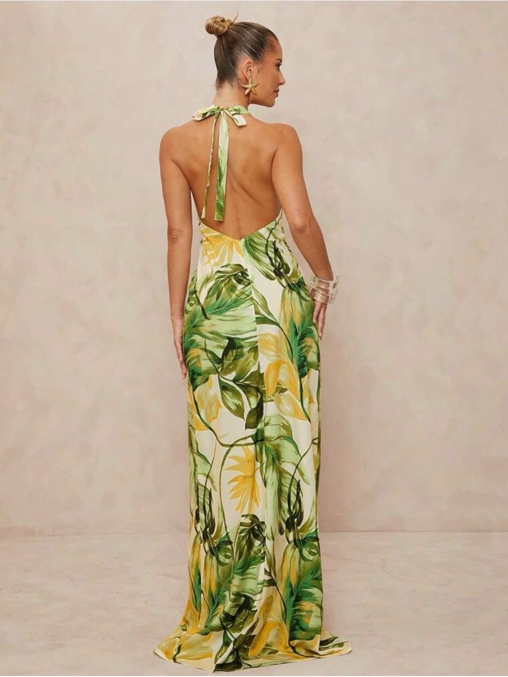 Lumalex Tropical Palm Summer Halter Maxi Dress - Picture 2 of 4